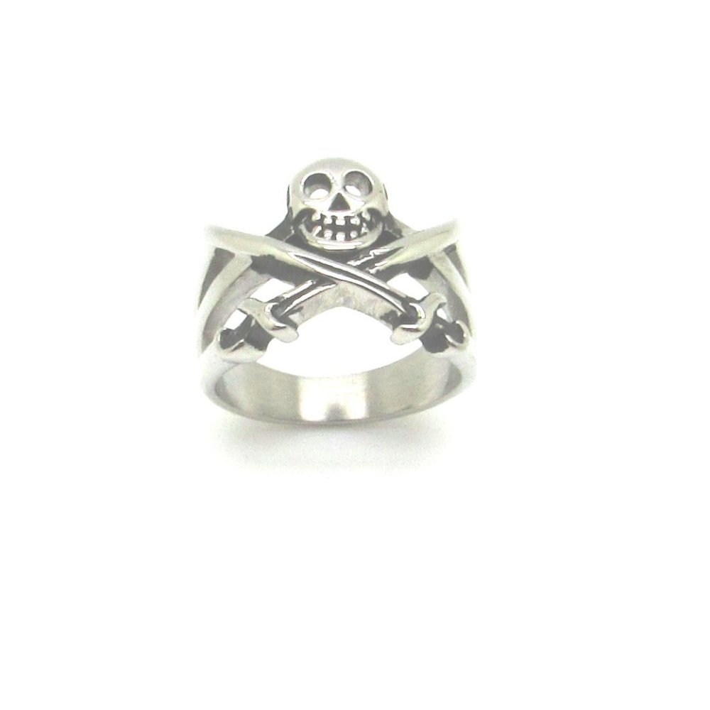 Stainless steel skull crossbones ring